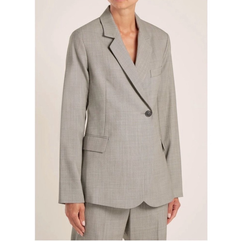 Nili Lotan Grey Sharkskin Classon Single Breasted Blazer Size 4